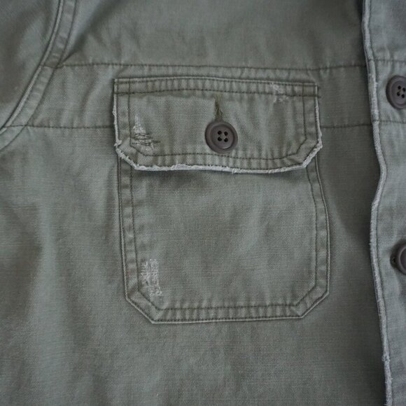 Y2K Abercrombie & Fitch Olive Green Button Up Distressed Outdoor Safari Jacket M - Picture 6 of 11